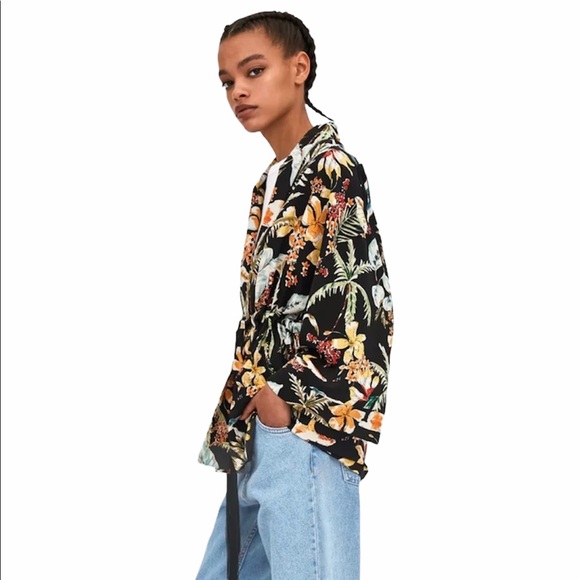 Zara Trf Floral Jacket with Fringe Belt - Picture 2 of 10